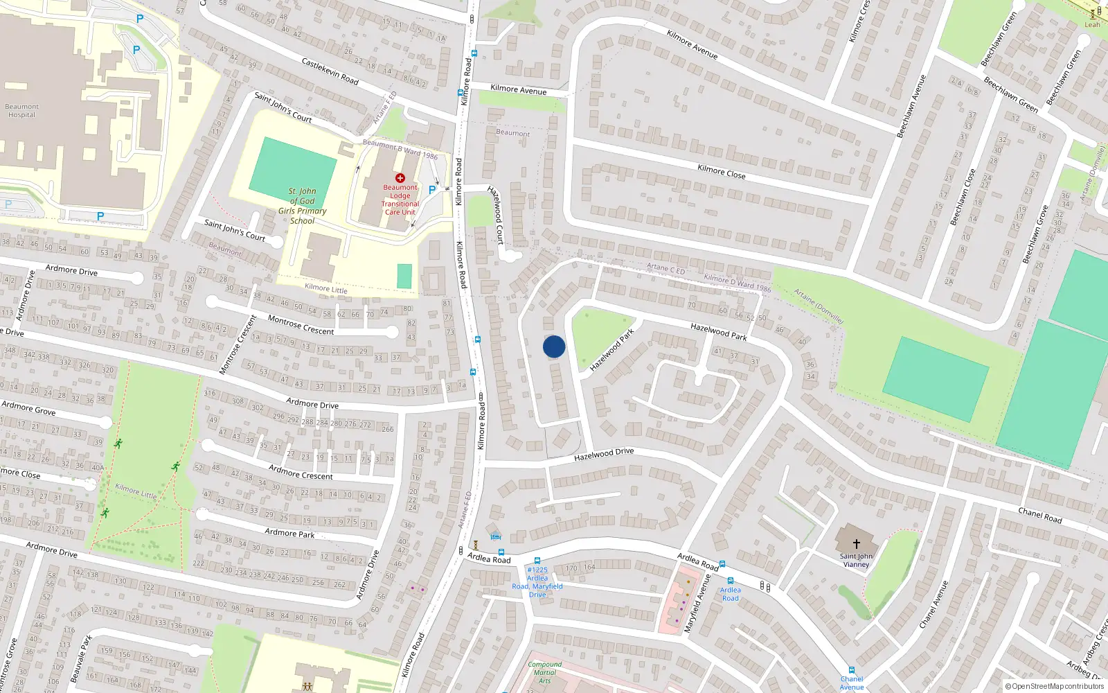 Overhead map showing the location of 120 Hazelwood Park, Dublin 5