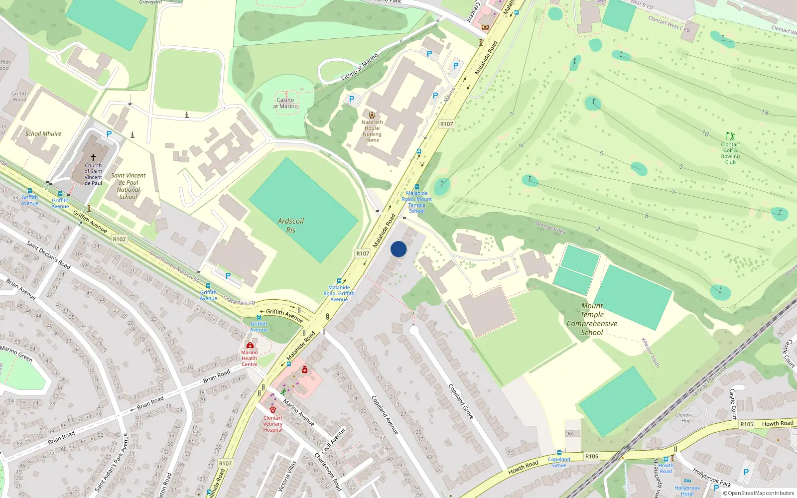 Overhead map showing the location of 120 Malahide Road, Dublin 3, Dublin