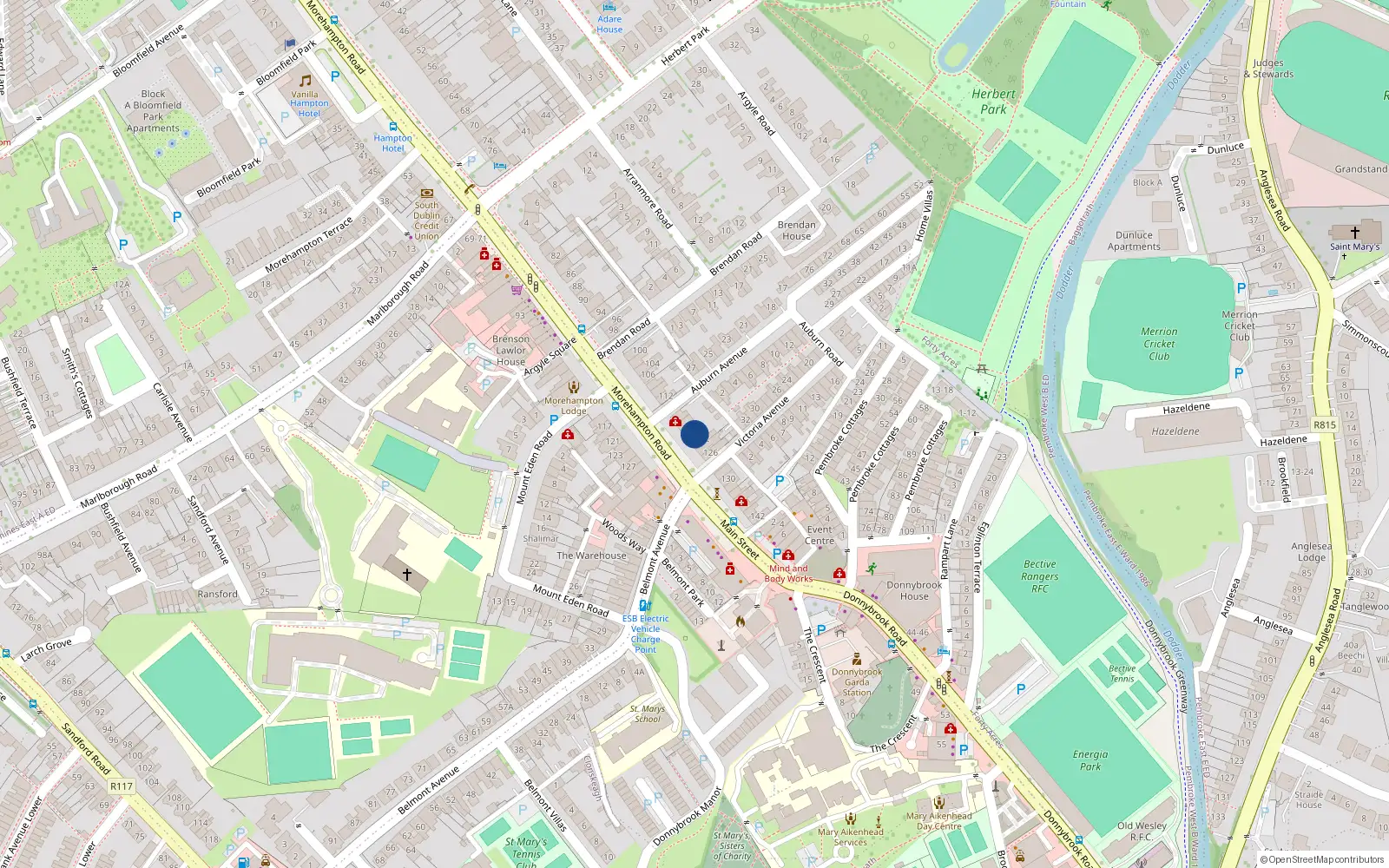 Overhead map showing the location of 120 Morehampton Road, Dublin 4