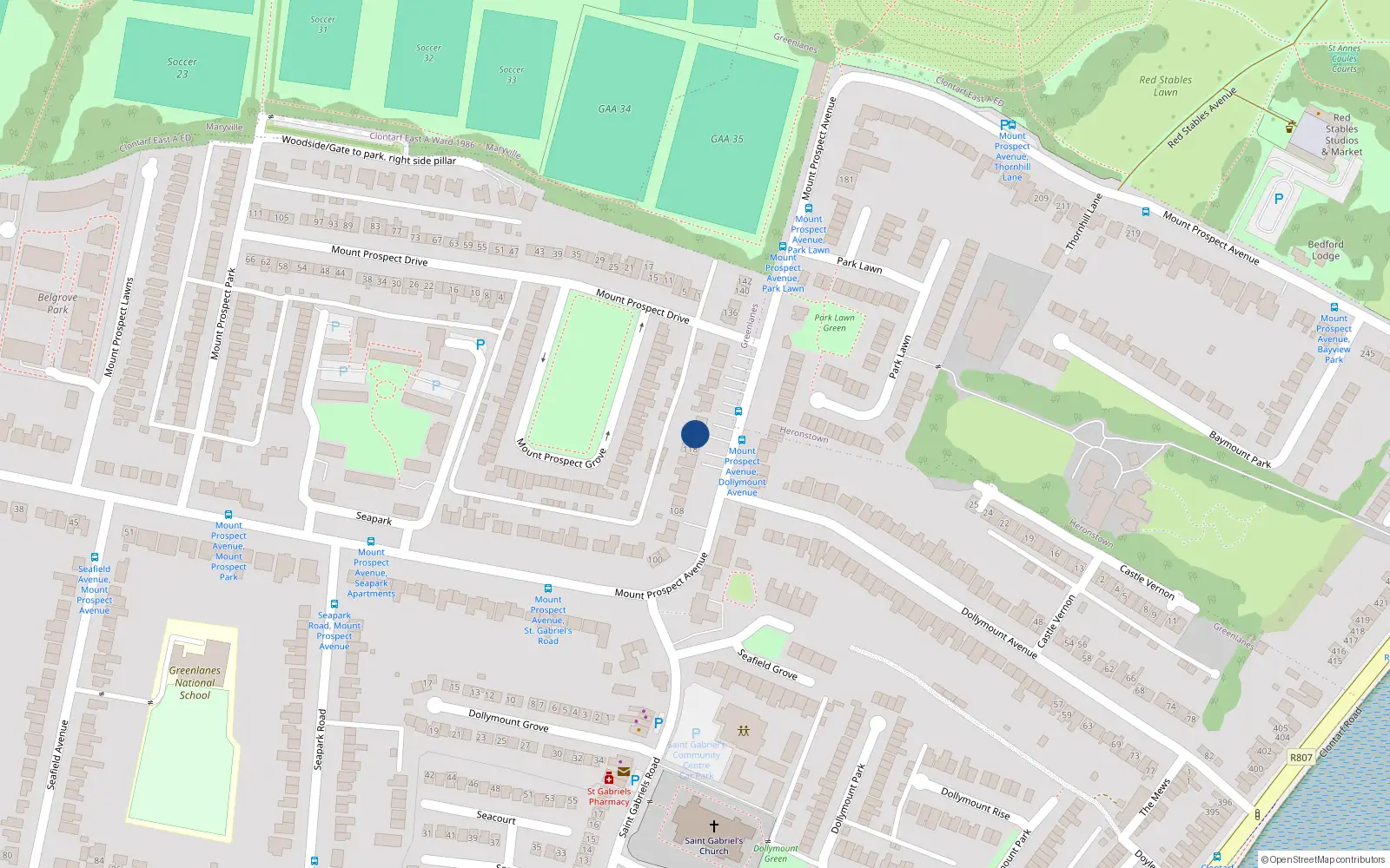 Overhead map showing the location of 120 Mount Prospect Avenue, Clontarf, Dublin 3