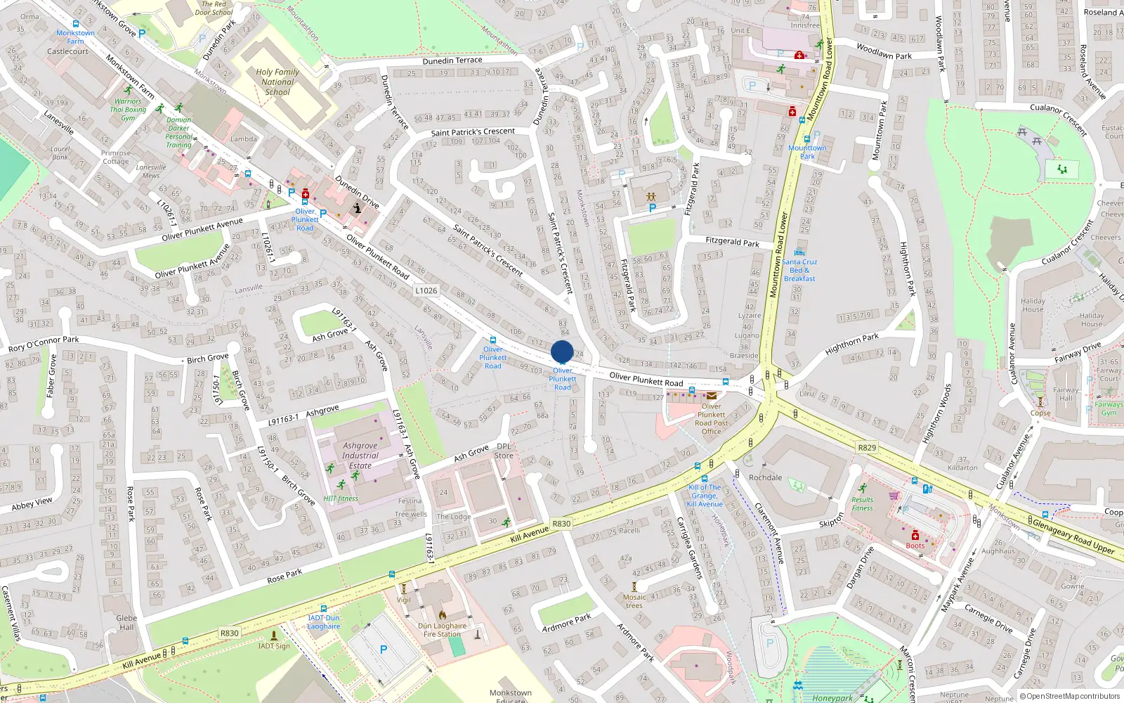 Overhead map showing the location of 120 Oliver Plunkett Road, Dun Laoghaire, Dublin