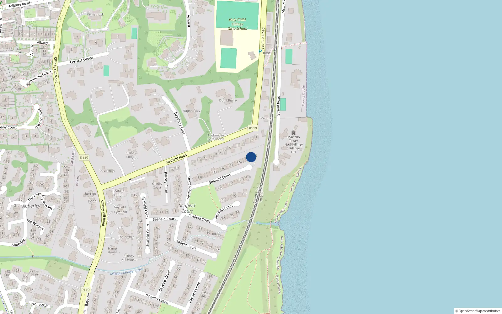 Overhead map showing the location of 120 Seafield Court, Killiney