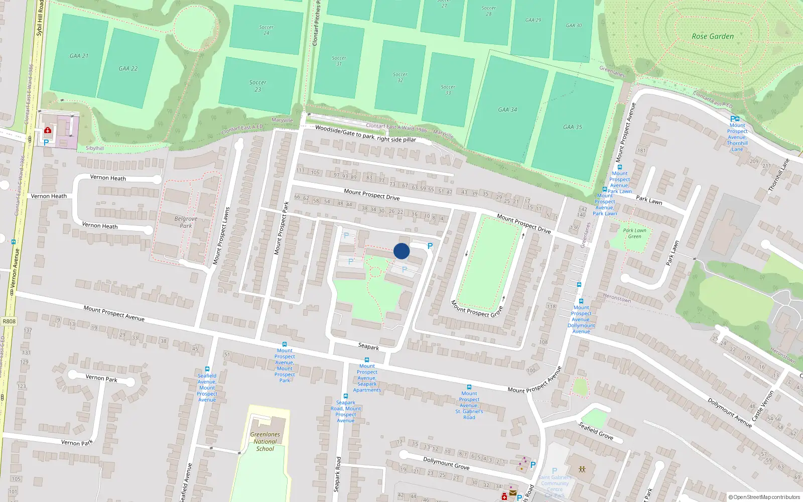 Overhead map showing the location of 120 Seapark, Mount Prospect Avenue, Clontarf Dublin 3