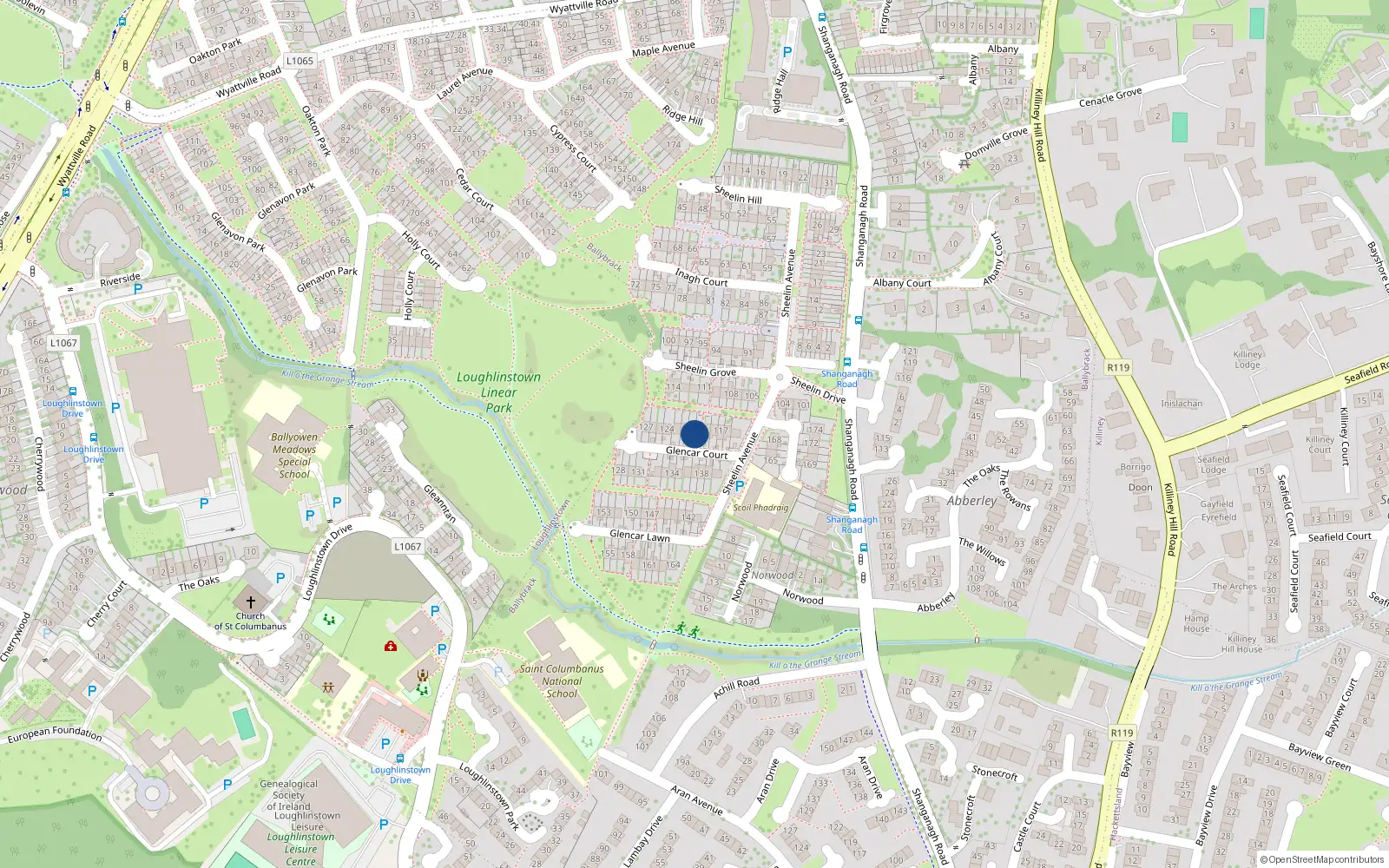 Overhead map showing the location of 120 Sheelin Grove, Ballybrack, Dublin