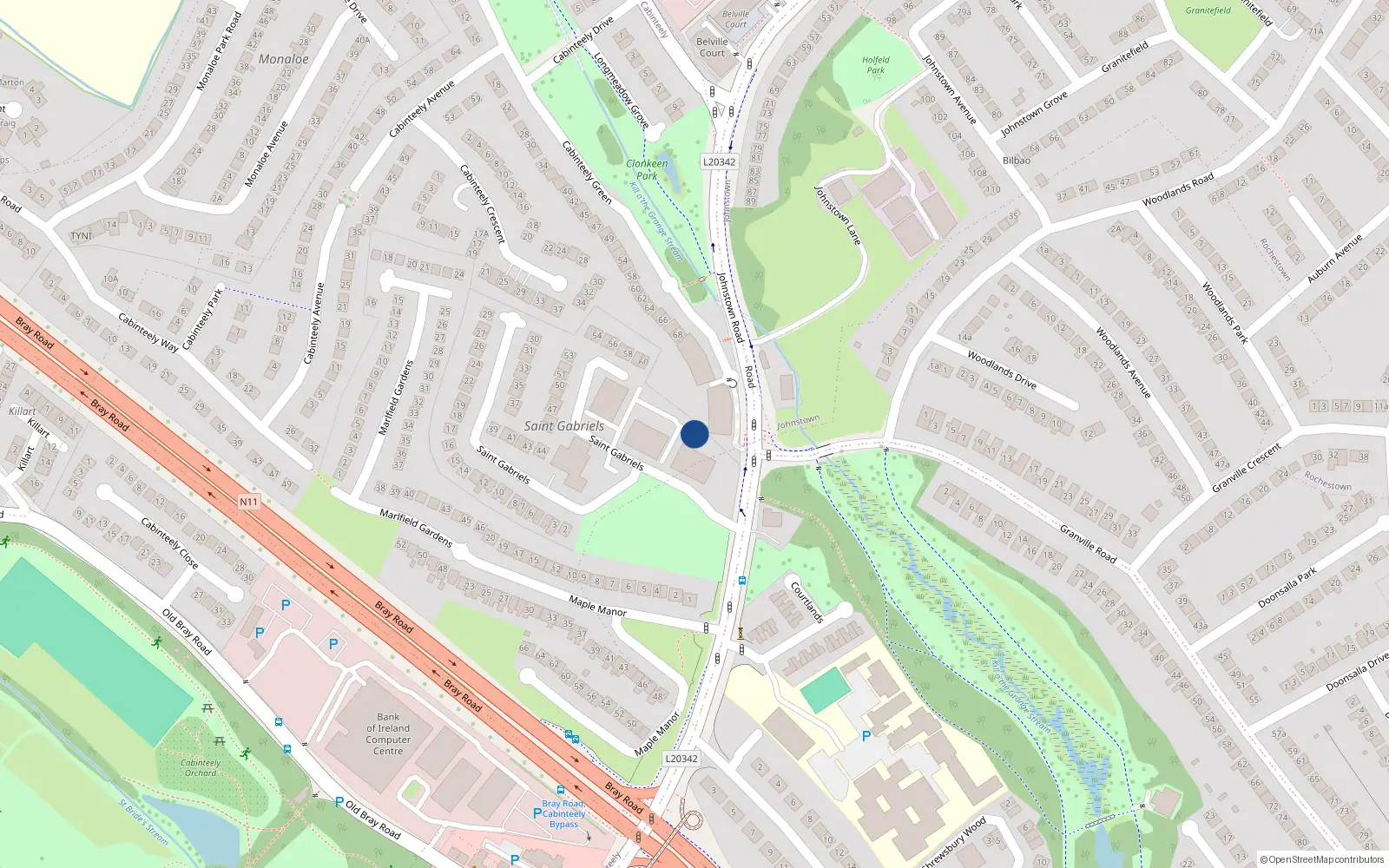 Overhead map showing the location of 120 Saint Gabriels, Cabinteely