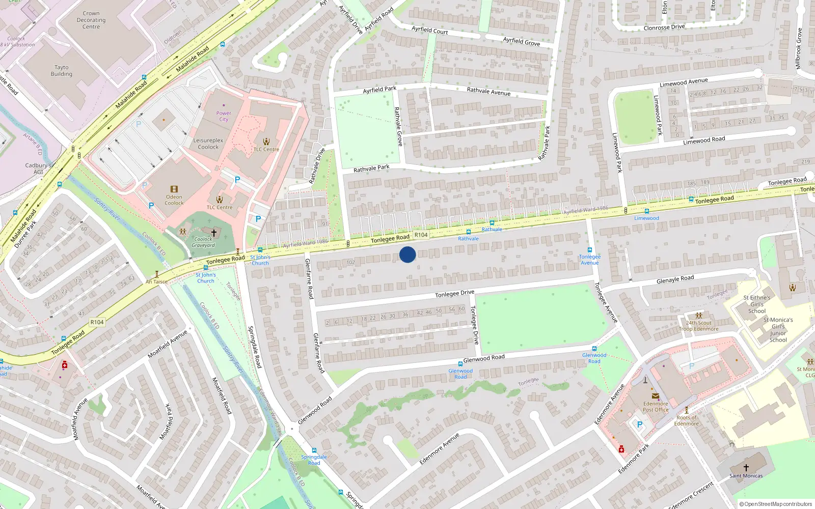 Overhead map showing the location of 120 Tonlegee Road, Dublin 5