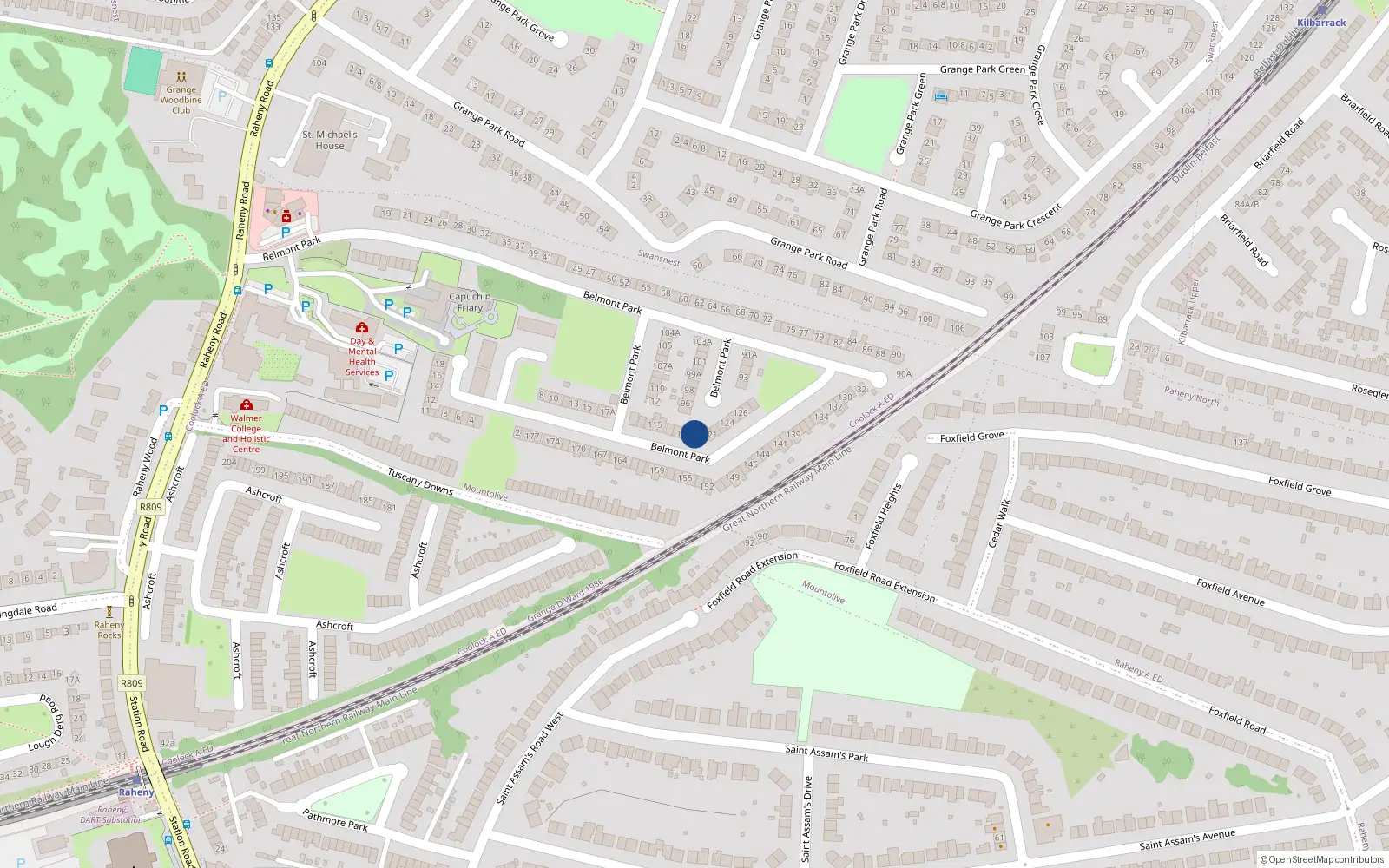 Overhead map showing the location of 120A Belmont Park, Dublin 5
