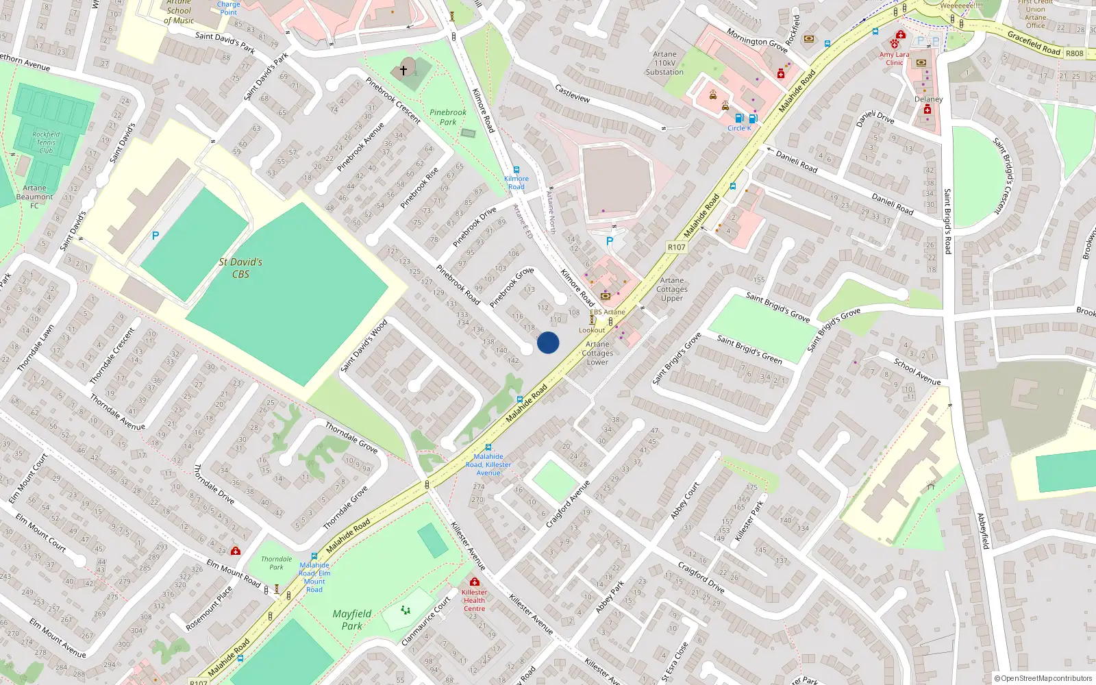 Overhead map showing the location of 120A Pinebrook Road, Dublin 5