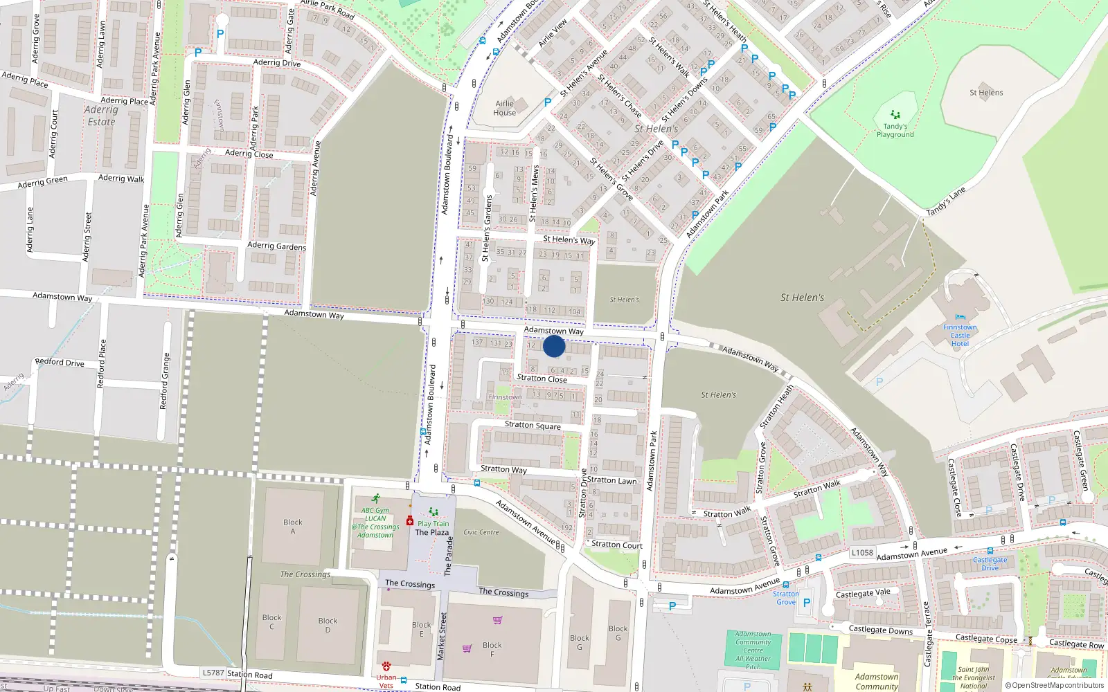 Overhead map showing the location of 121 Adamstown Way, Lucan