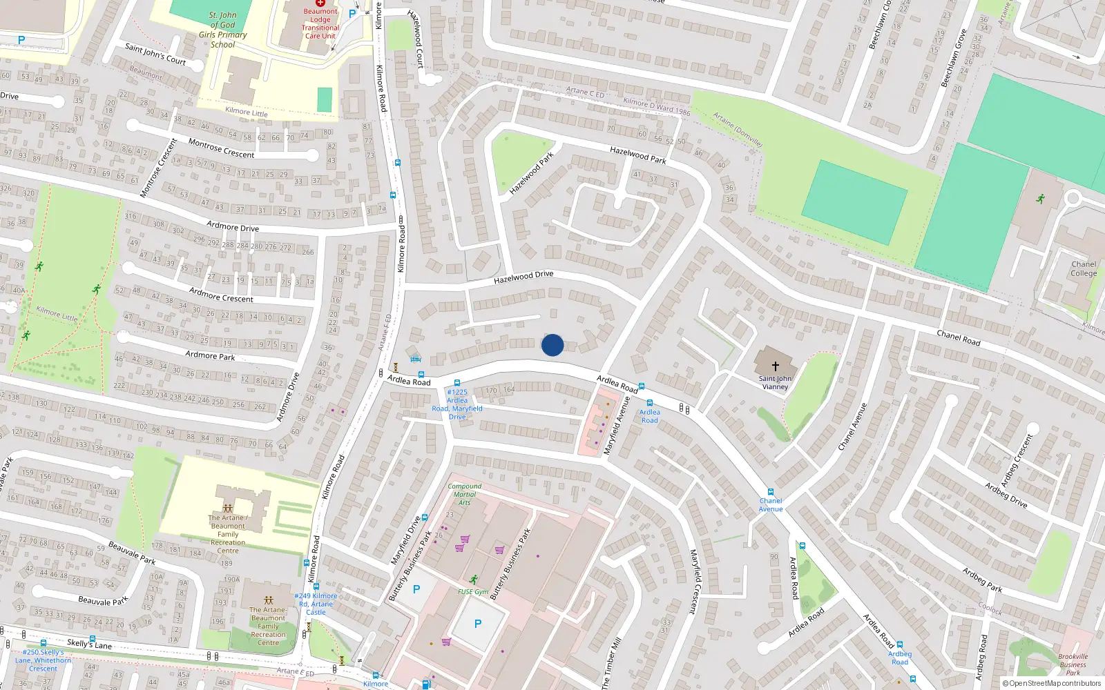 Overhead map showing the location of 121 Ardlea Road, Artane, Dublin 5