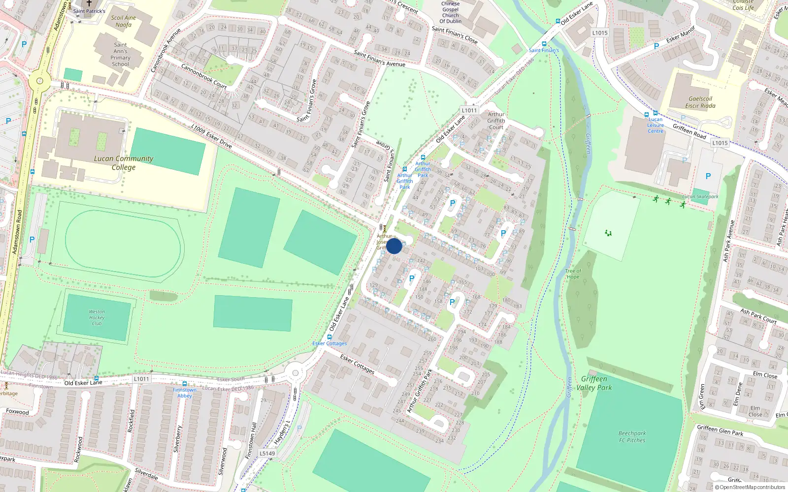 Overhead map showing the location of 121 Arthur Griffith Park, Lucan