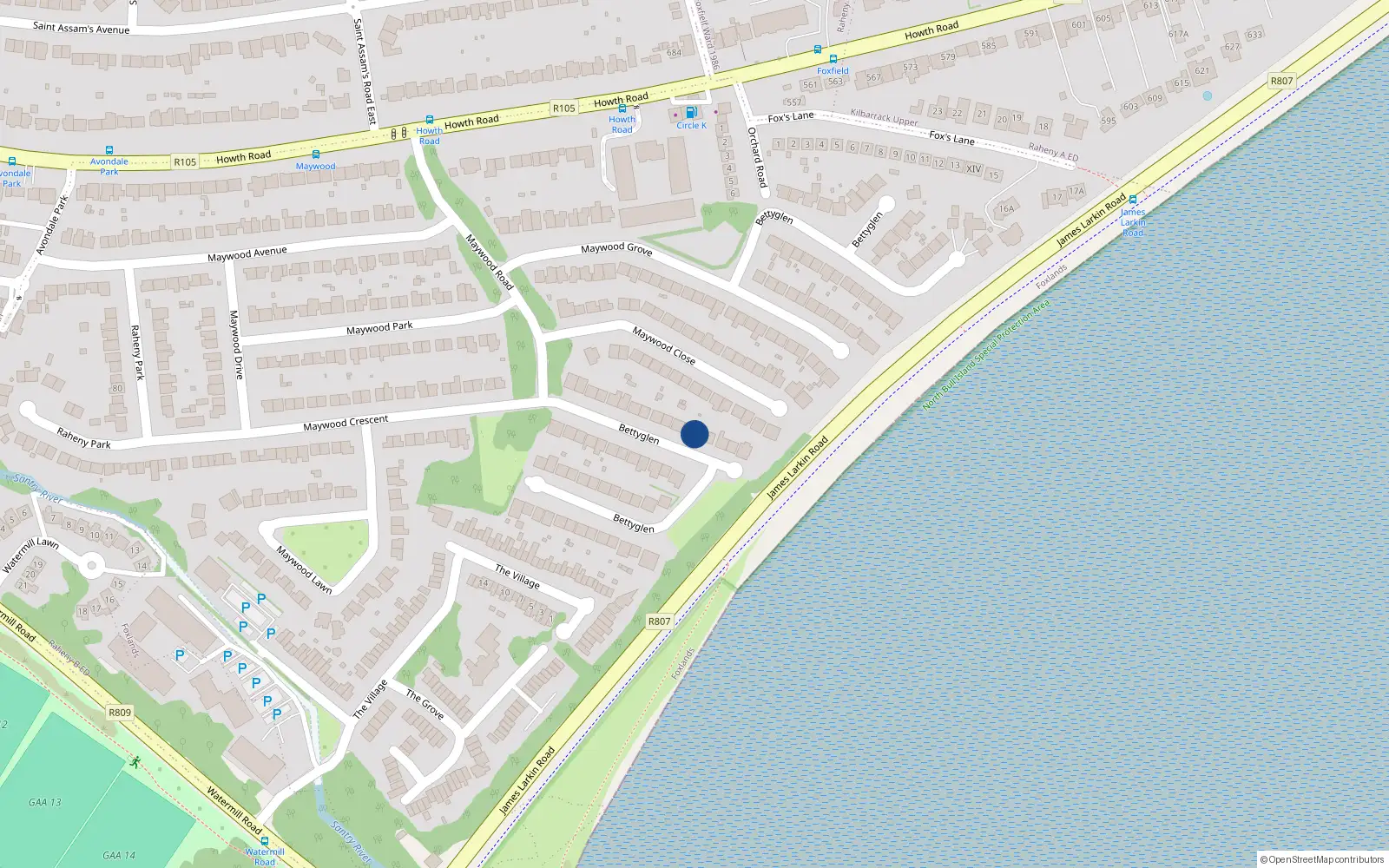 Overhead map showing the location of 121 Bettyglen, Raheny, Dublin 5