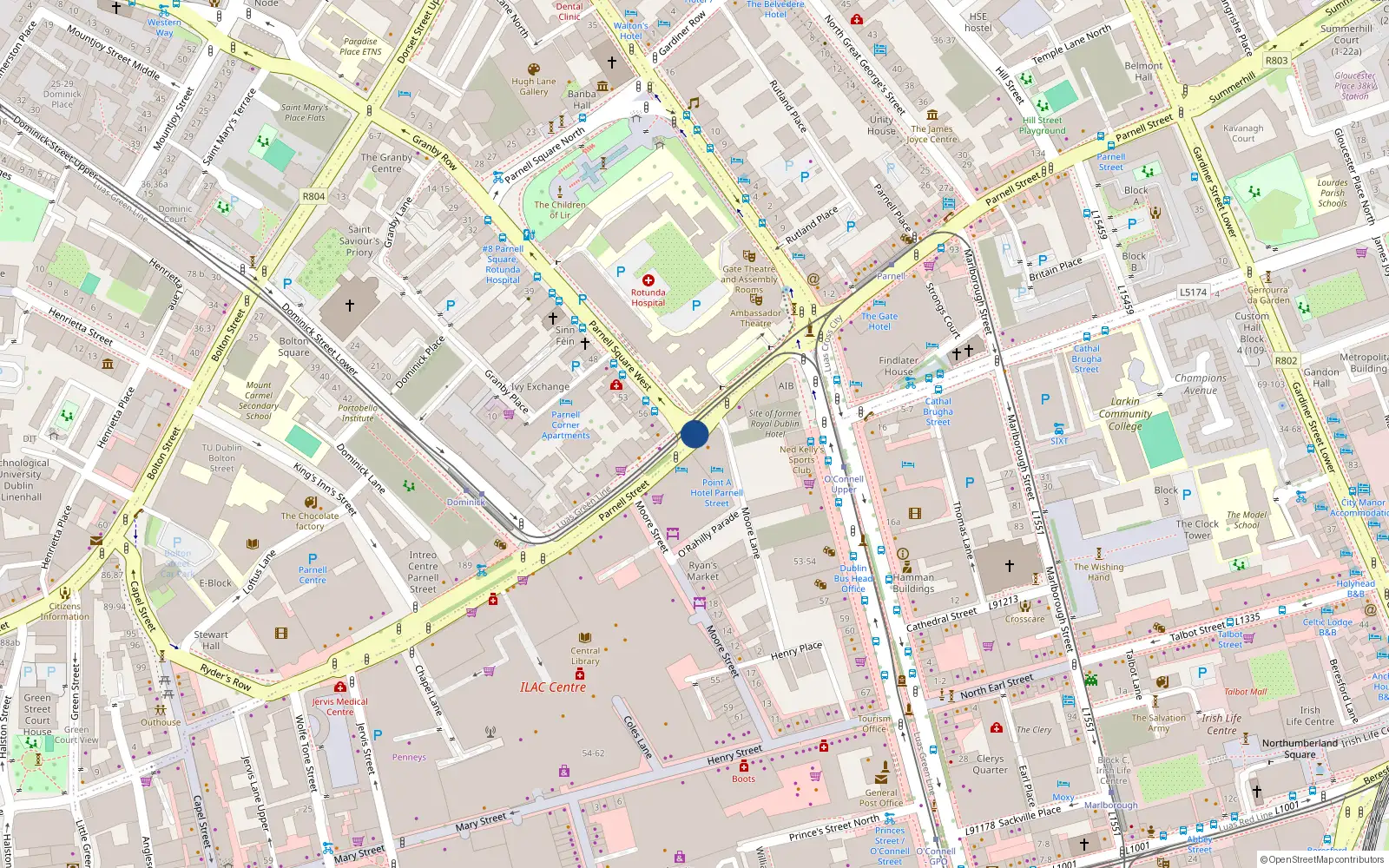 Overhead map showing the location of 121 Gregg Court, Parnell Street, Dublin 1