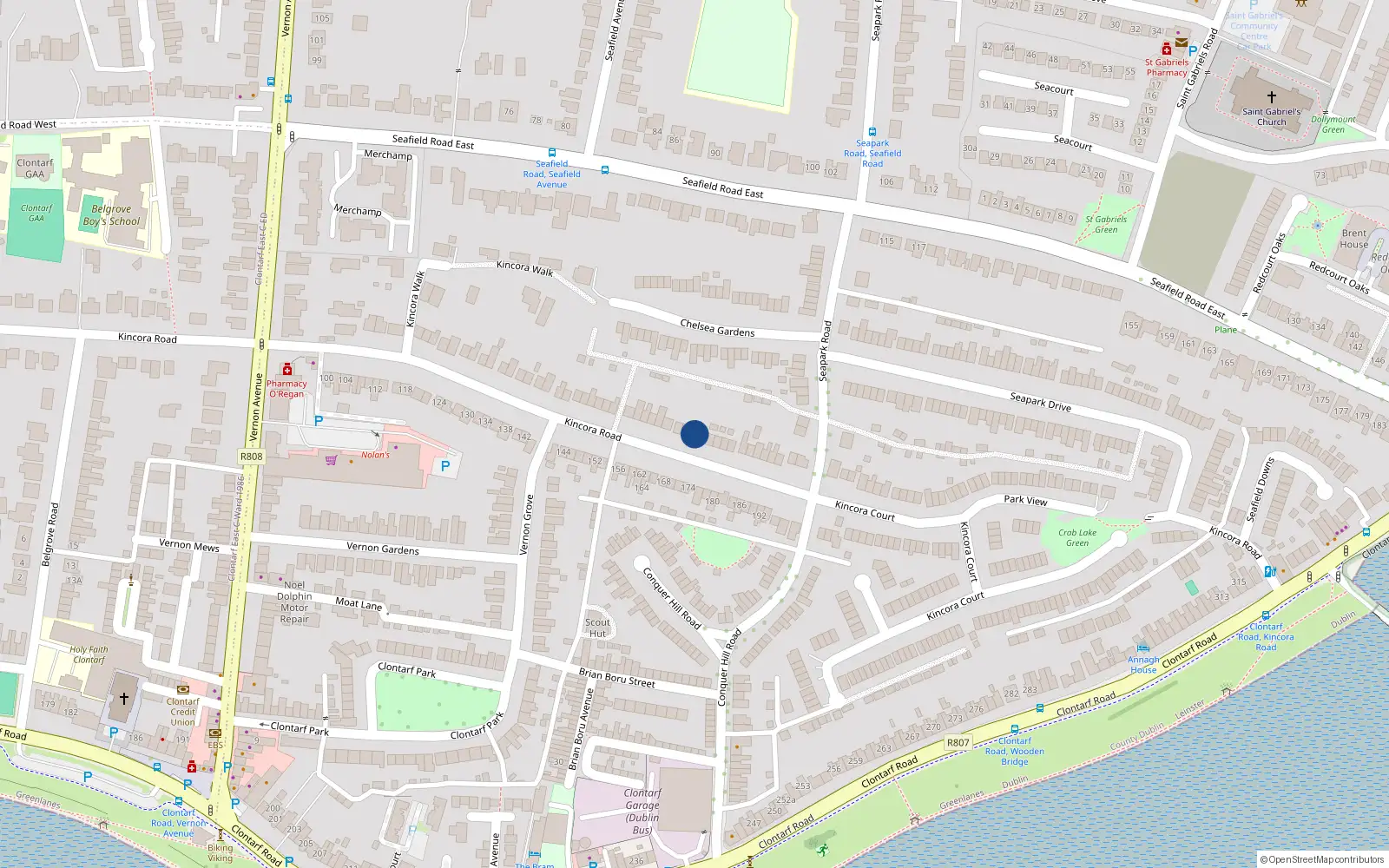 Overhead map showing the location of 121 Kincora Road, Dublin 3