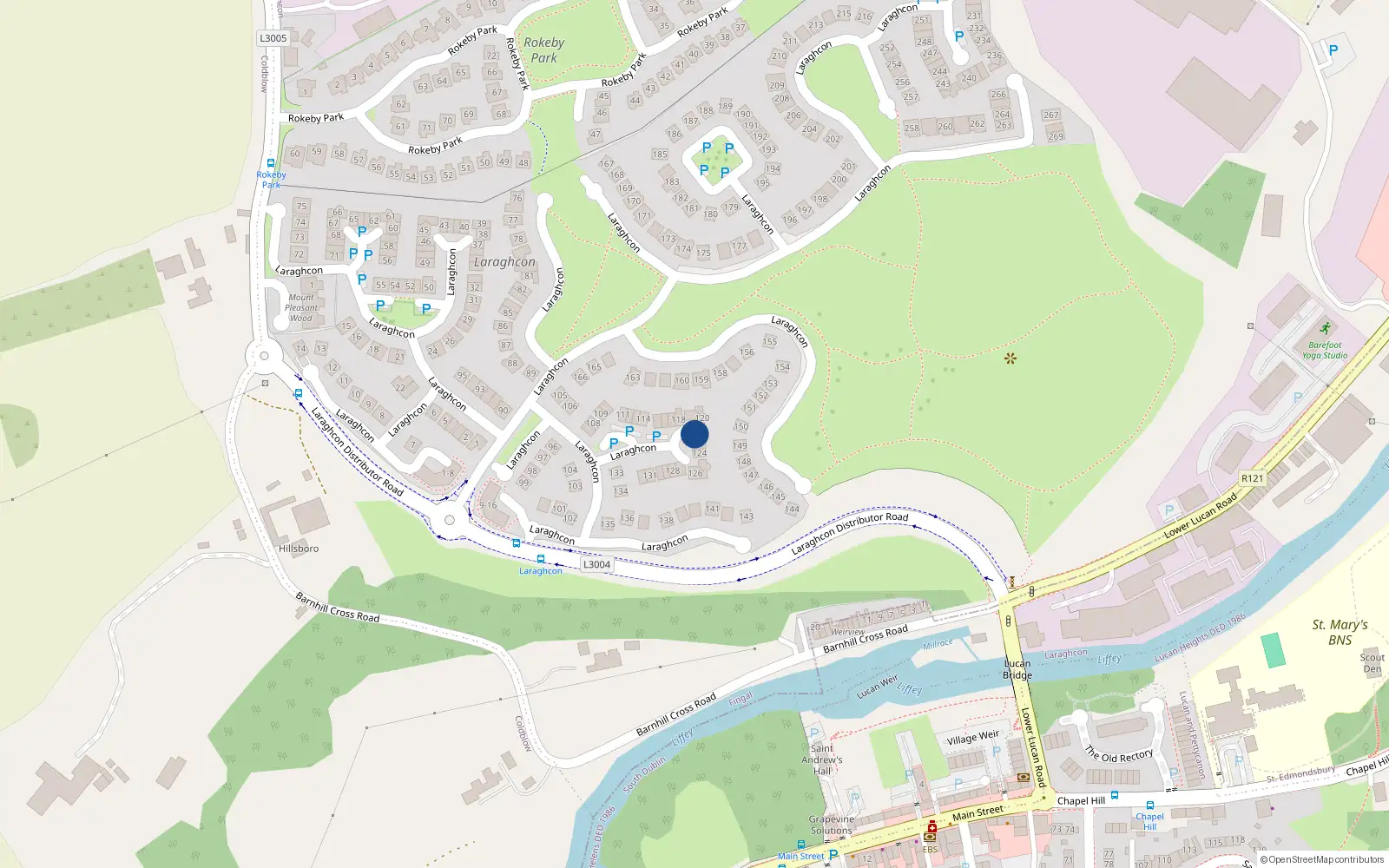 Overhead map showing the location of 121 Laraghcon, Lucan