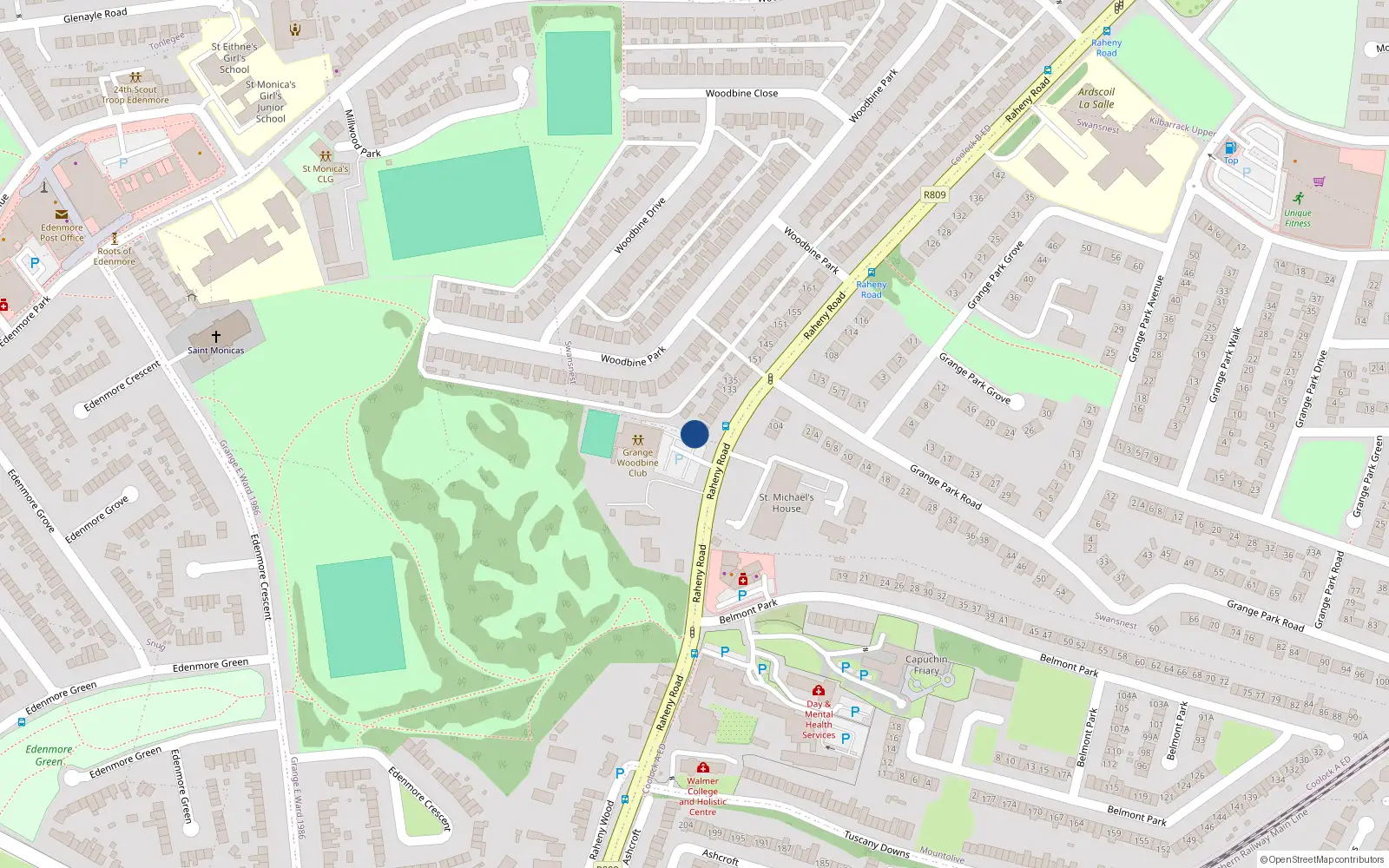 Overhead map showing the location of 121 Raheny Road, Raheny, Dublin 5