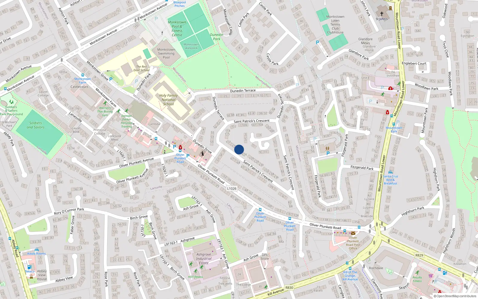 Overhead map showing the location of 121 St Patricks Crescent, Dun Laoghaire, Glenageary
