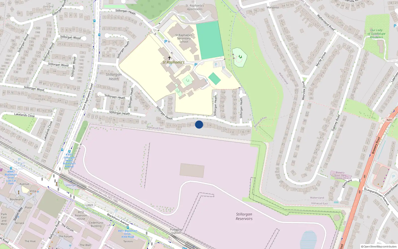 Overhead map showing the location of 121 Stillorgan Heath, Dublin