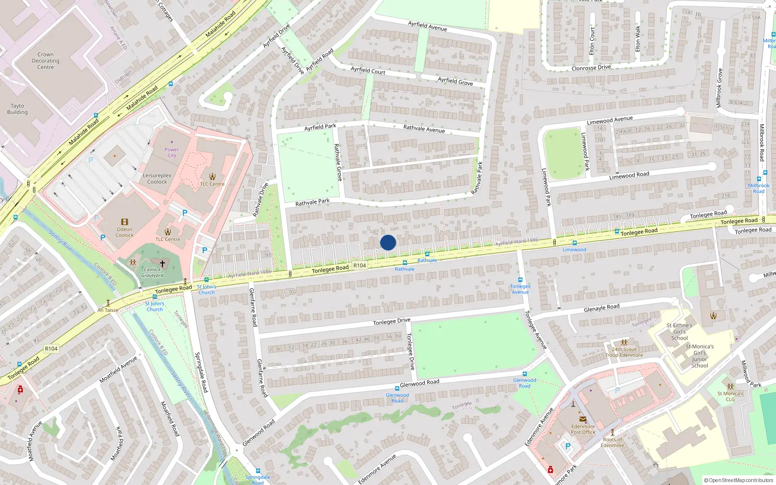 Overhead map showing the location of 121 Tonlegee Road, Dublin 5