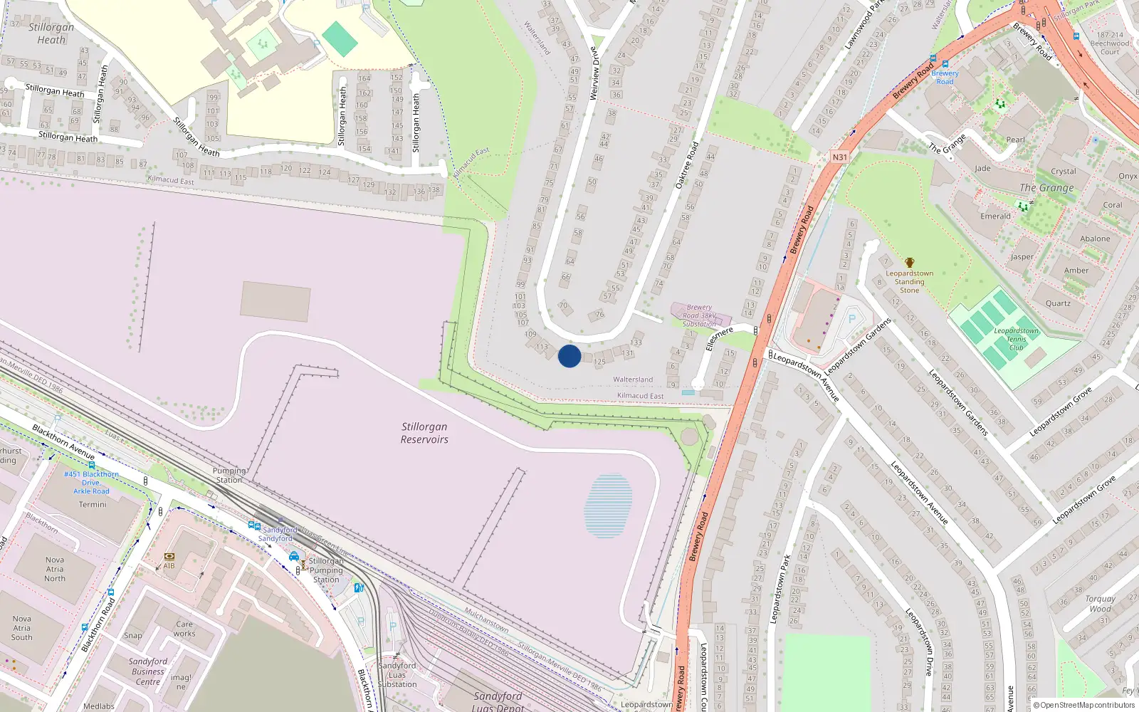 Overhead map showing the location of 121 Weirview Drive, Dublin