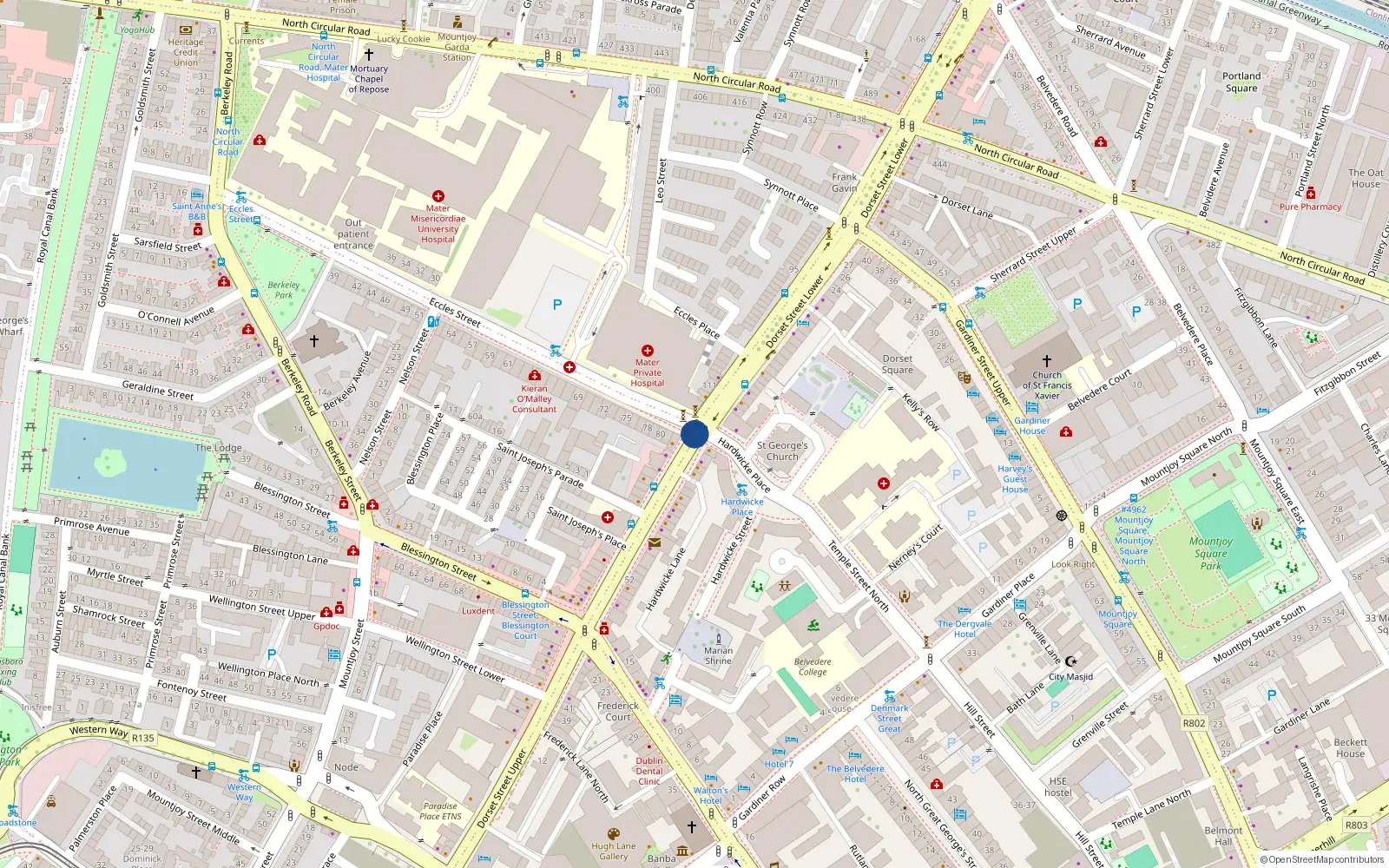 Overhead map showing the location of 12/13 Dorset Street Upper, Dublin