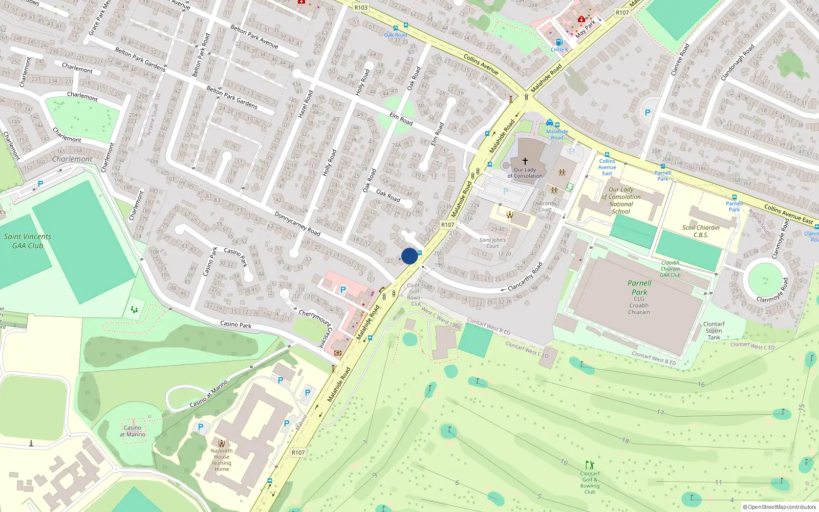Overhead map showing the location of 121B Malahide Road, Donnycarney, Dublin 3