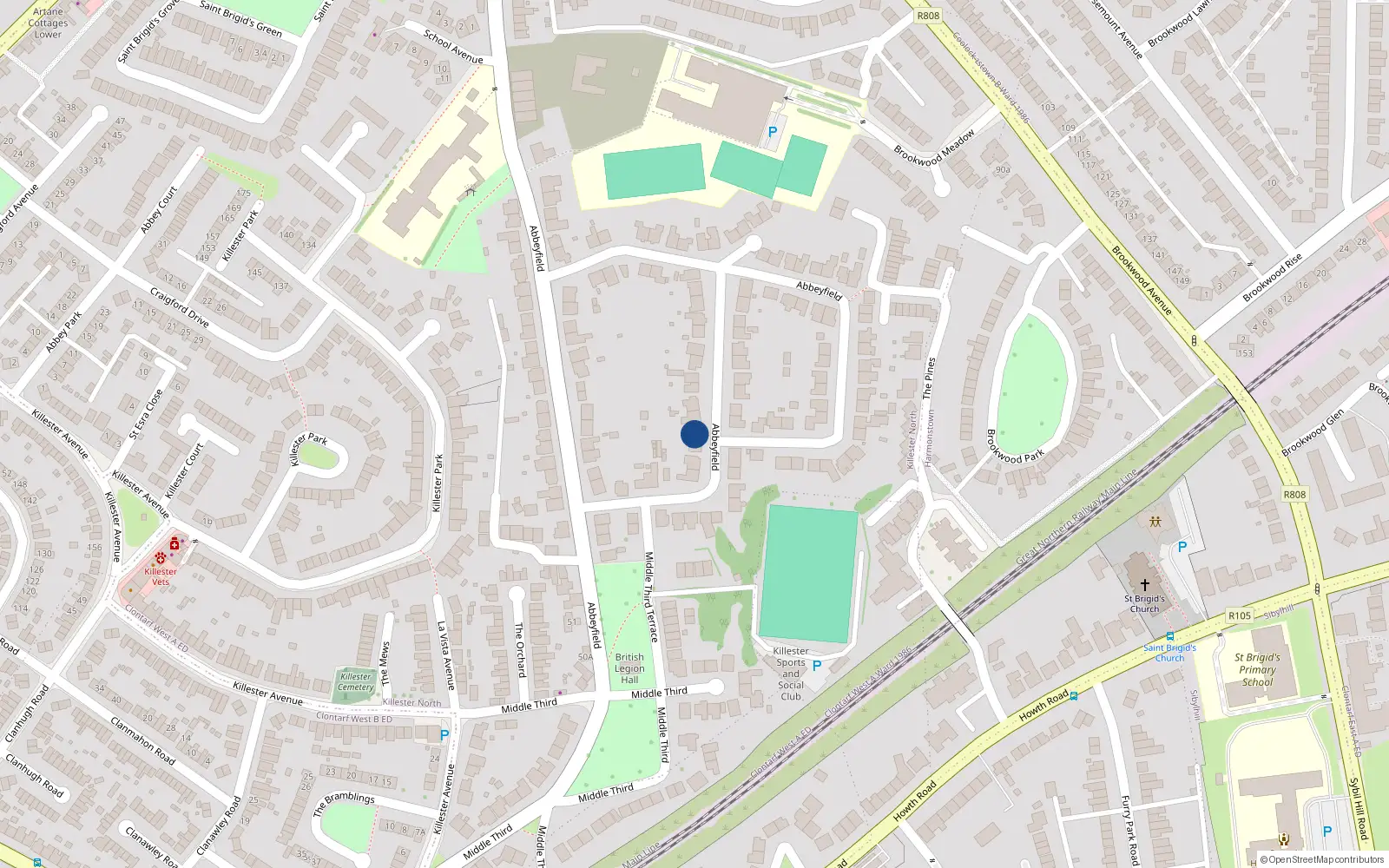 Overhead map showing the location of 122 Abbeyfield, Dublin 5