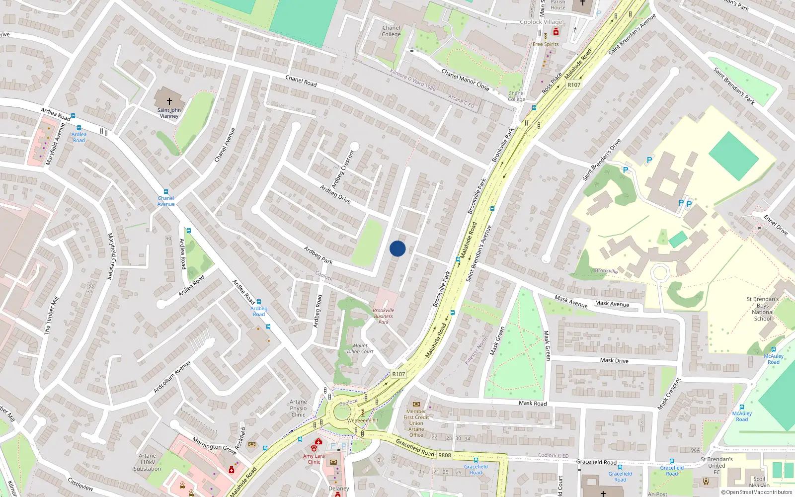 Overhead map showing the location of 122 Ardbeg Park, Artane, Dublin 15