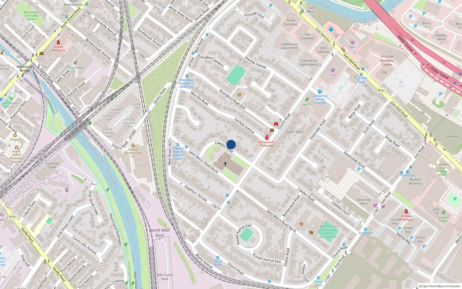 Overhead map showing the location of 122 Caledon Road, Dublin 3