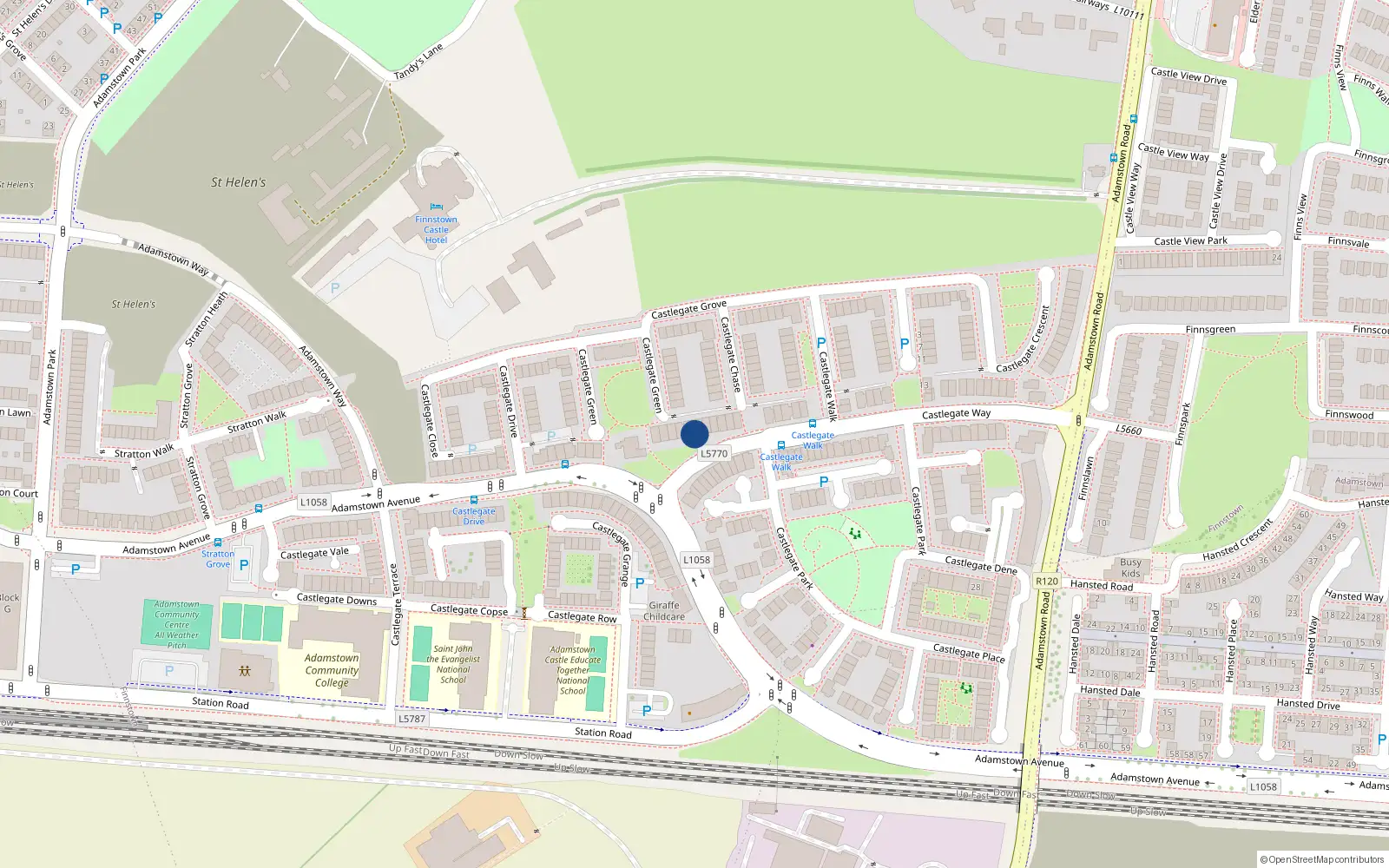 Overhead map showing the location of 122 Castlegate Way, Lucan
