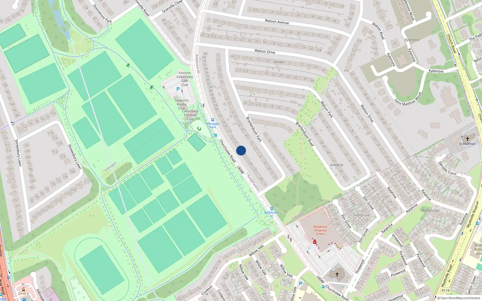 Overhead map showing the location of 122 Churchview Road, Dublin