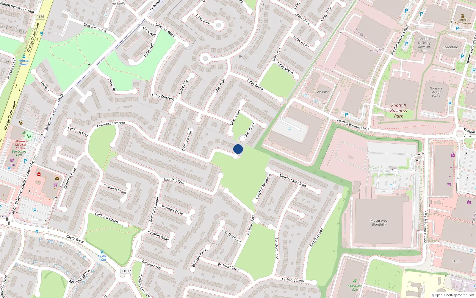 Overhead map showing the location of 122 Colthurst Crescent, Huntington Glen, Lucan
