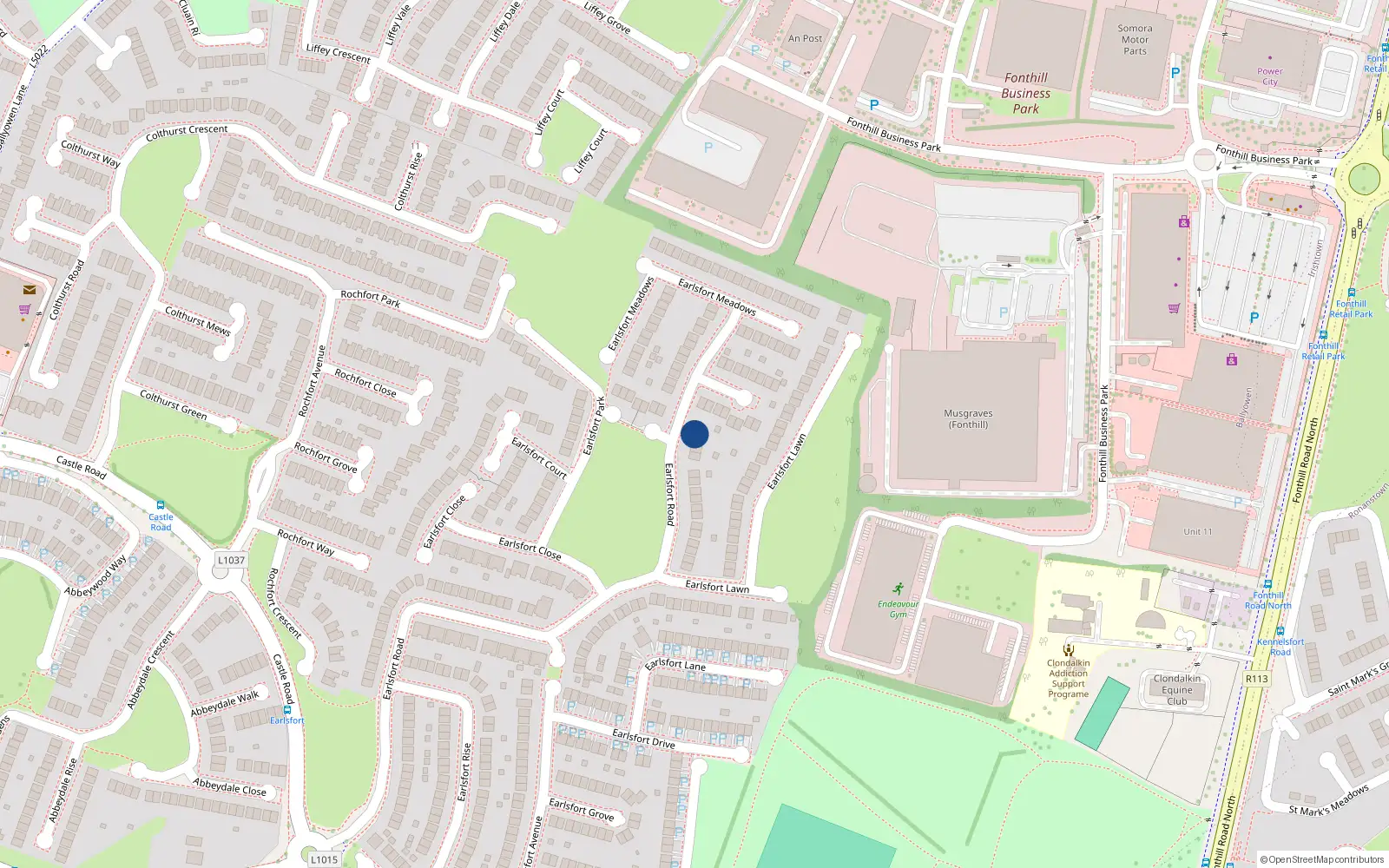 Overhead map showing the location of 122 Earlsfort Road, Lucan, Dublin