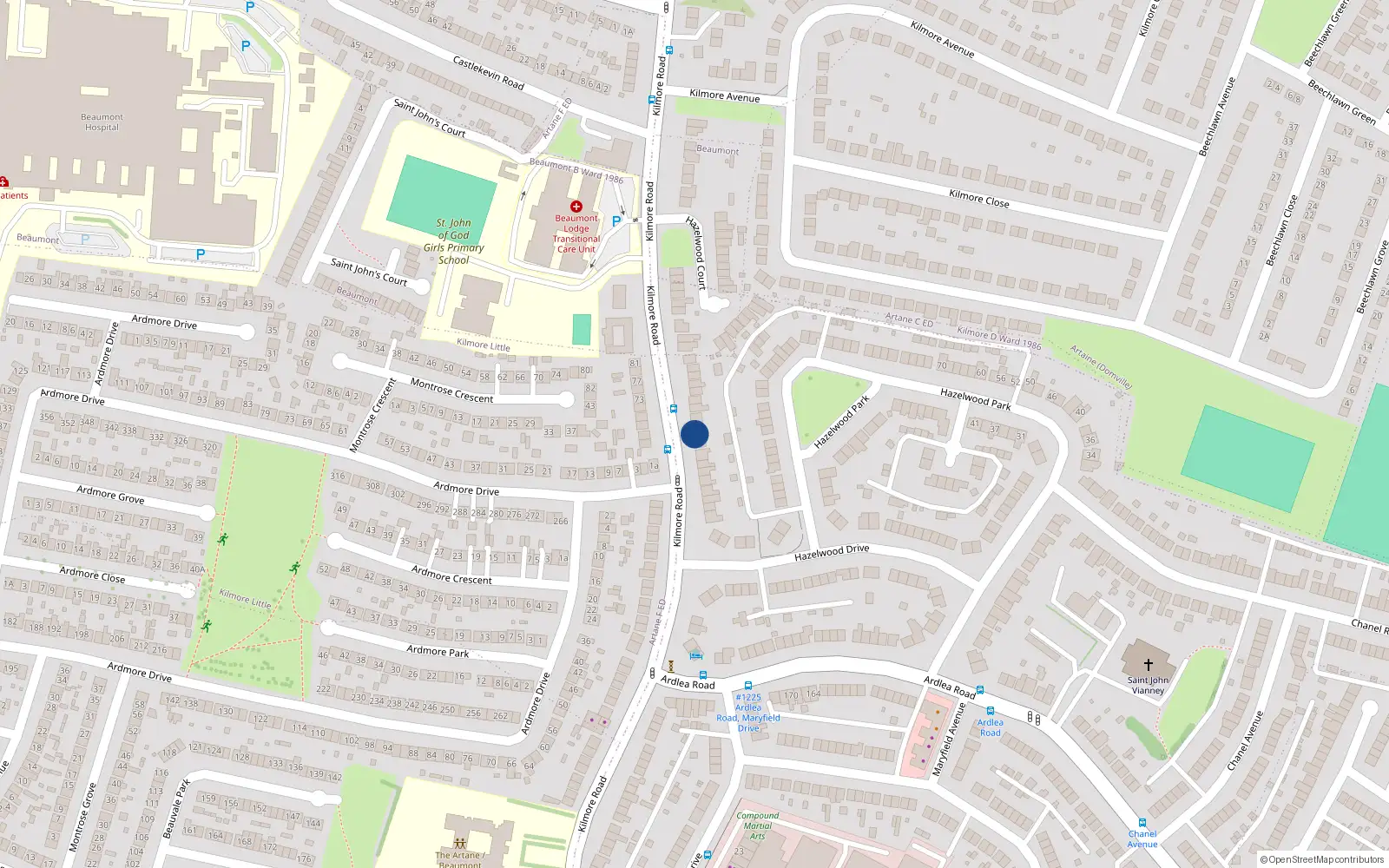 Overhead map showing the location of 122 Kilmore Road, Artane, Dublin 5