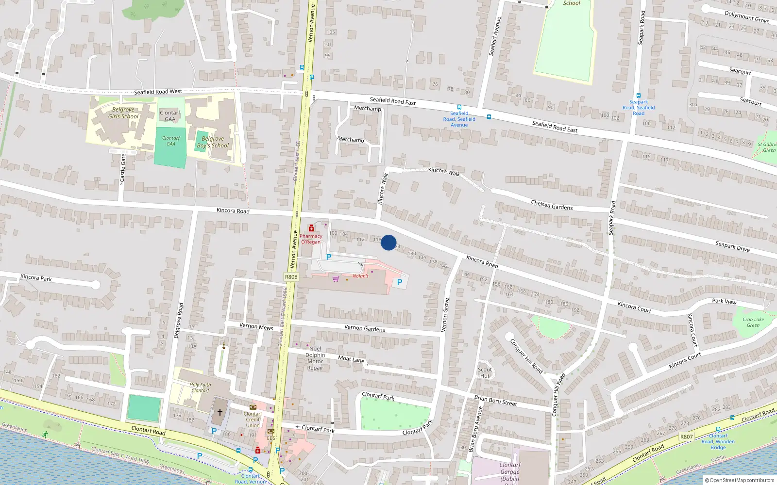 Overhead map showing the location of 122 Kincora Road, Dublin 3