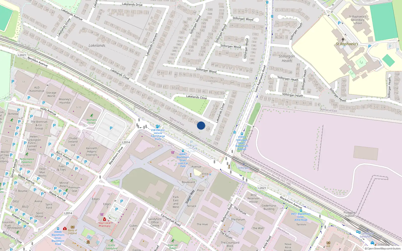Overhead map showing the location of 122 Lakelands Close, Kilmacud, Stillorgan