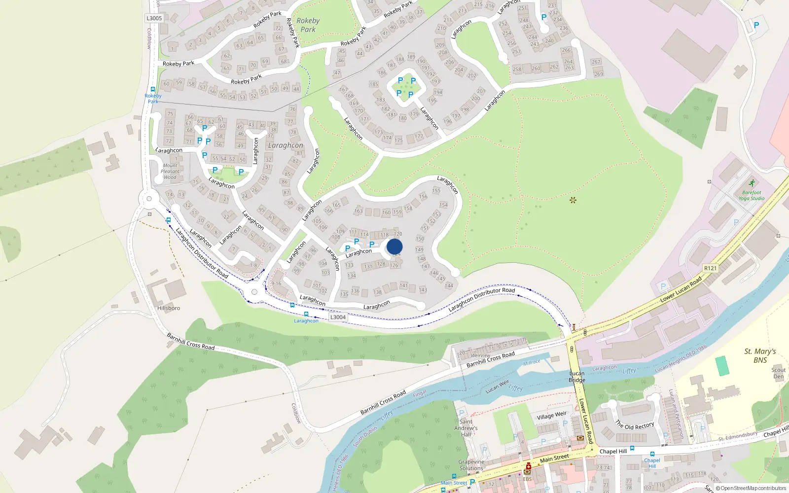 Overhead map showing the location of 122 Laraghcon, Lucan
