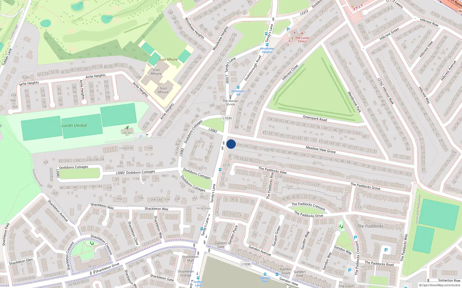 Overhead map showing the location of 122 Meadowview Grove, Lucan
