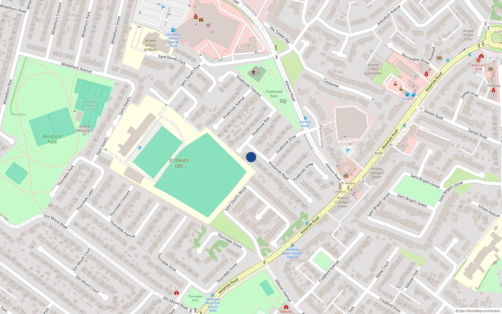 Overhead map showing the location of 122 Pinebrook Road, Dublin 5