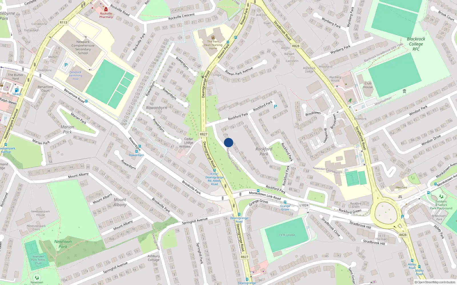 Overhead map showing the location of 122 Rockford Park, Blackrock, Dublin