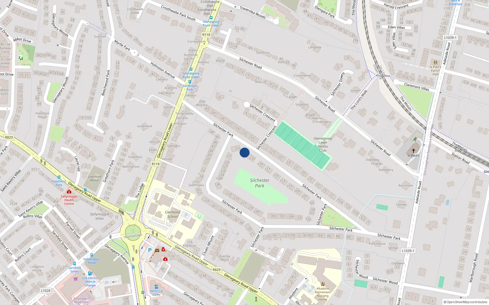 Overhead map showing the location of 122 Silchester Park, Dublin