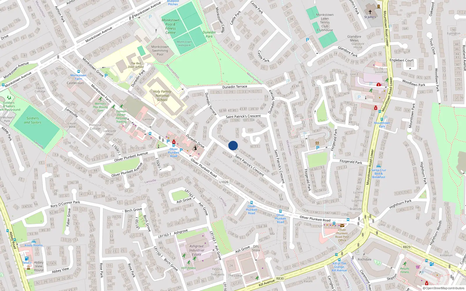 Overhead map showing the location of 122 St Patricks Crescent, Dun Laoghaire, Dublin
