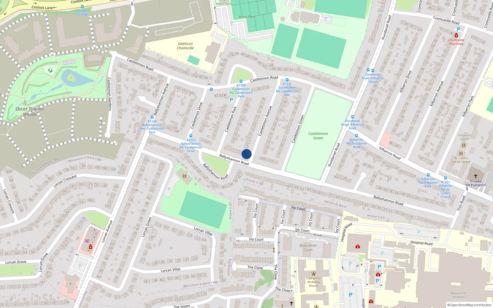 Overhead map showing the location of 122A Ballyshannon Road, Dublin 5