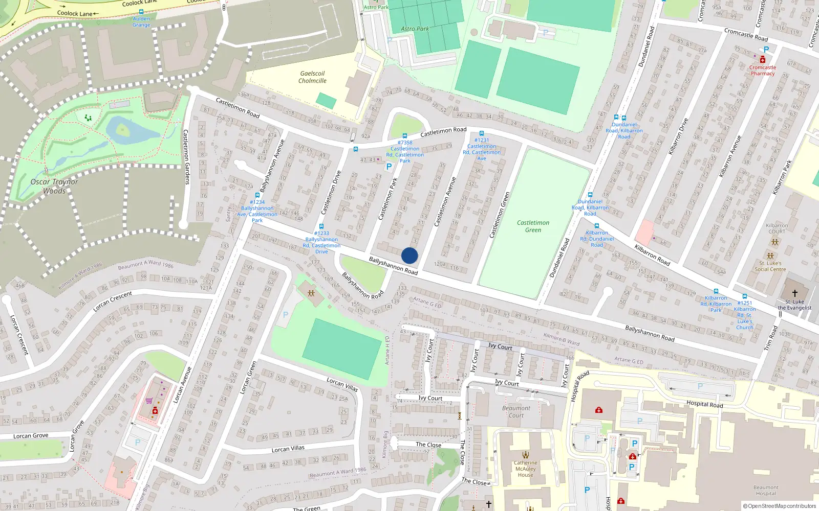 Overhead map showing the location of 122B Ballyshannon Road, Dublin 5