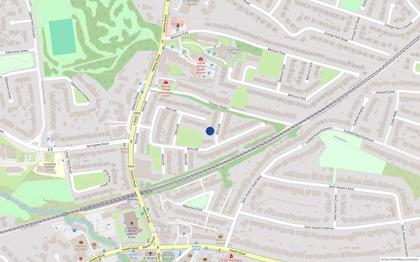 Overhead map showing the location of 123 Ashcroft, Raheny Road, Raheny Dublin 5