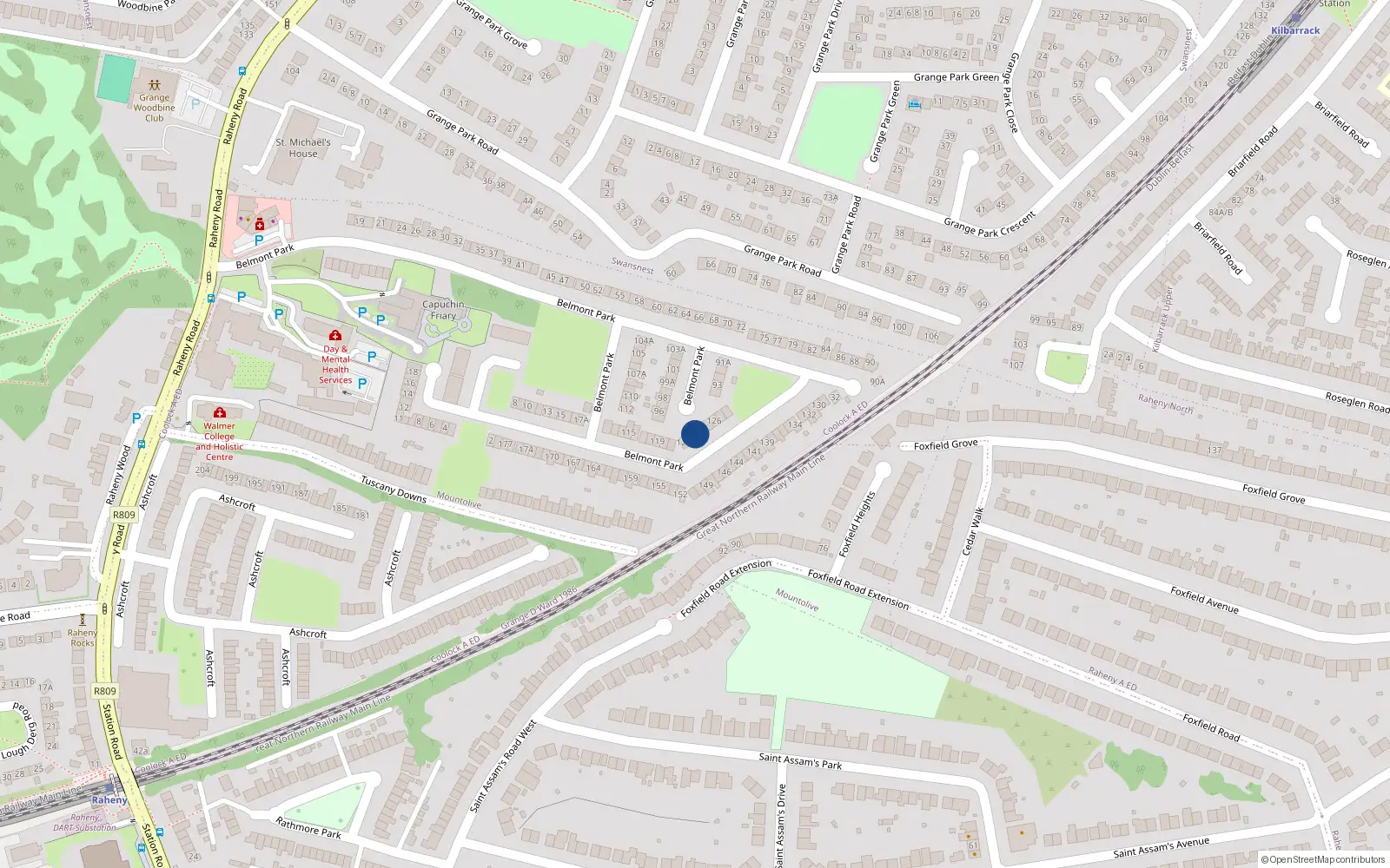 Overhead map showing the location of 123 Belmont Park, Dublin 5