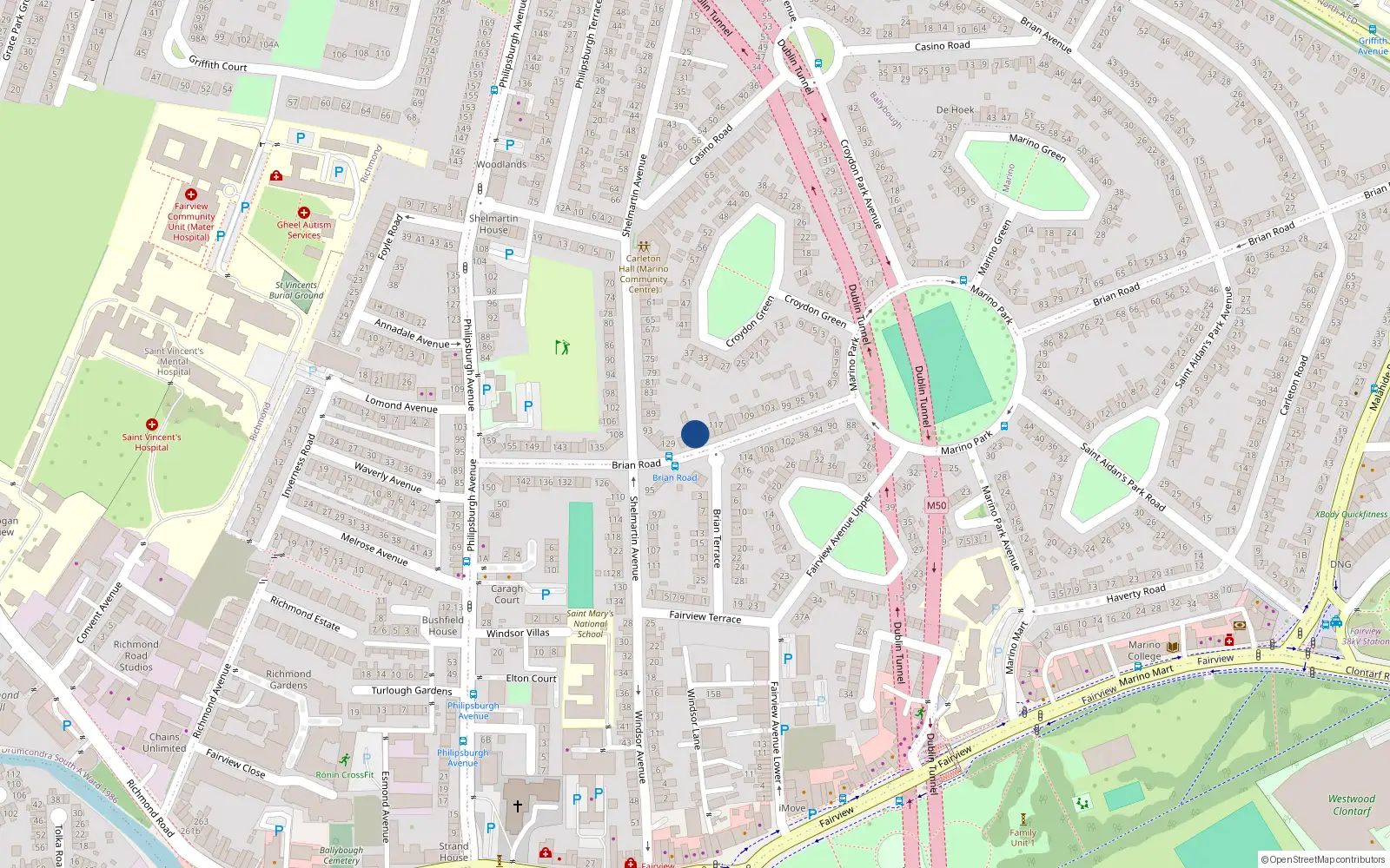 Overhead map showing the location of 123 Brian Road, Dublin 3