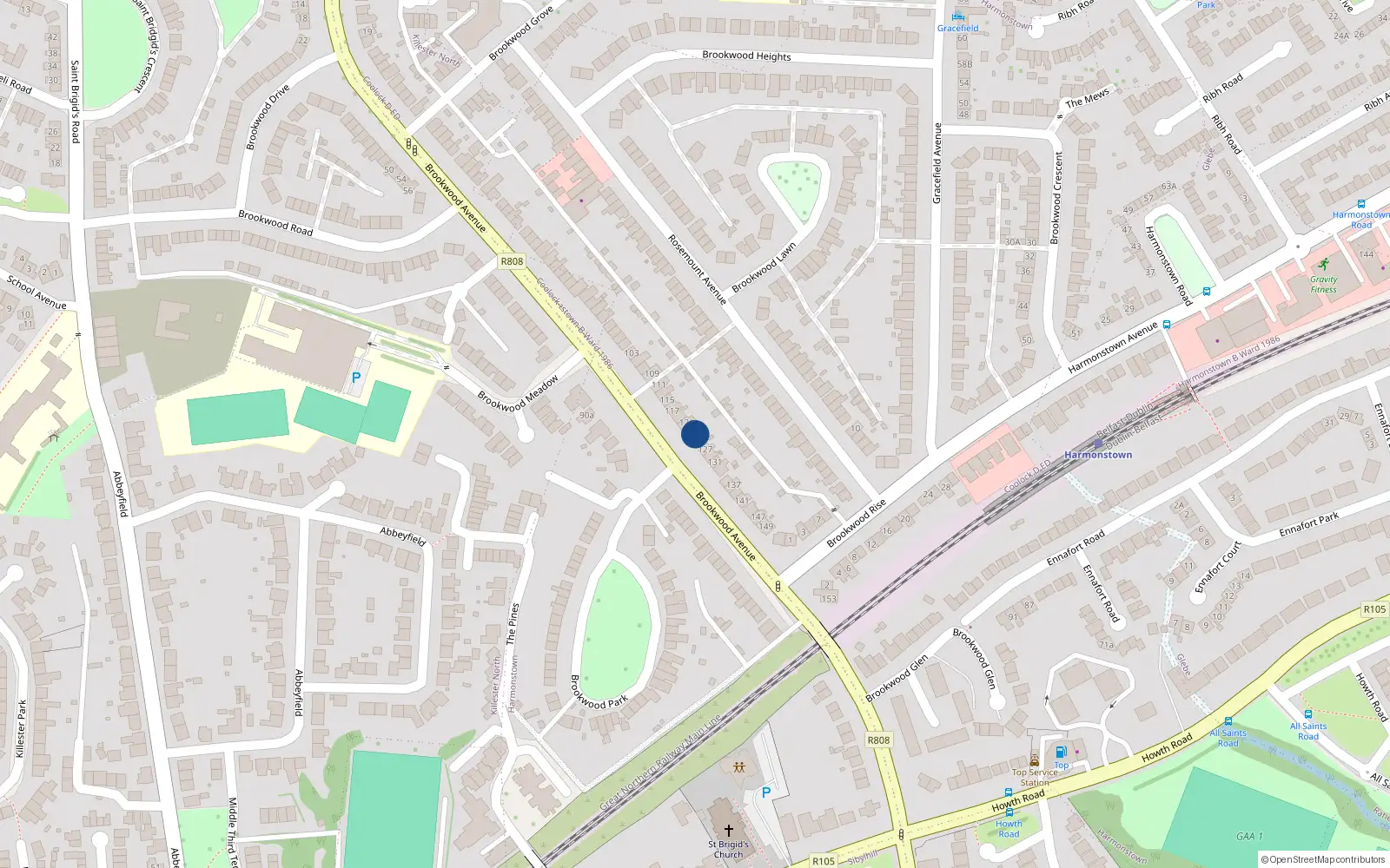Overhead map showing the location of 123 Brookwood Avenue, Dublin 5