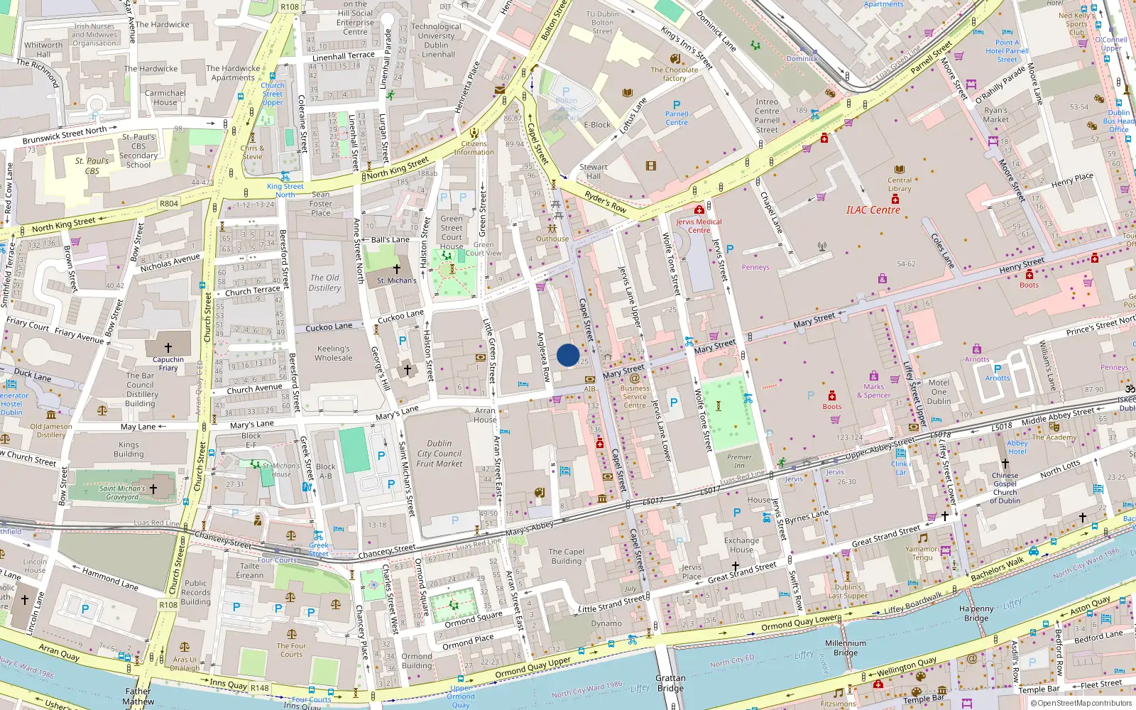 Overhead map showing the location of 123 Capel Street, Dublin