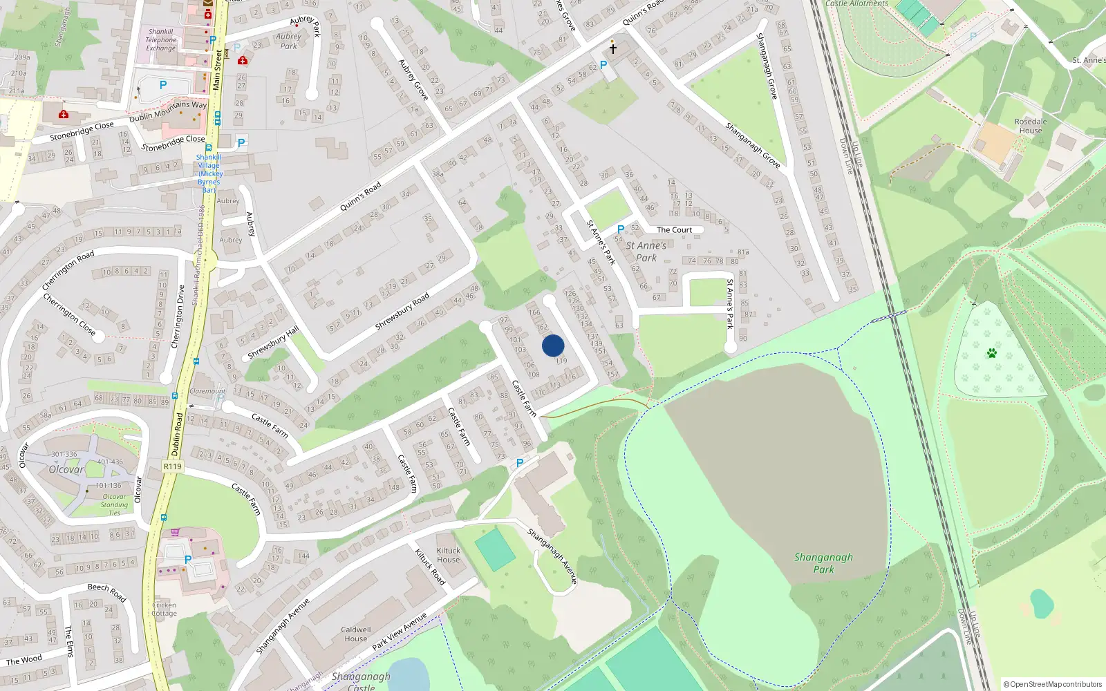 Overhead map showing the location of 123 Castle Farm, Dublin 18